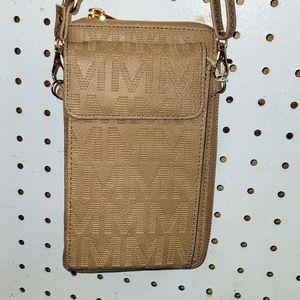 Taupe color wallet crossbody bag.